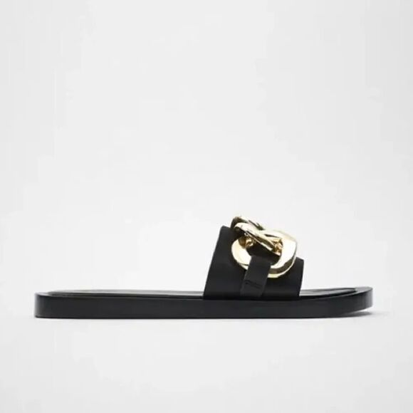 ZARA CHAIN TRIM LOW HEELED SANDALS - Picture 7 of 12